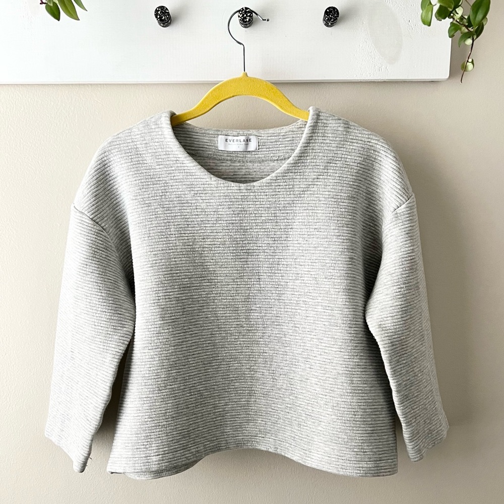Everlane Ribbed Sweatshirt Slightly Cropped & Boxy Small Heather Gray